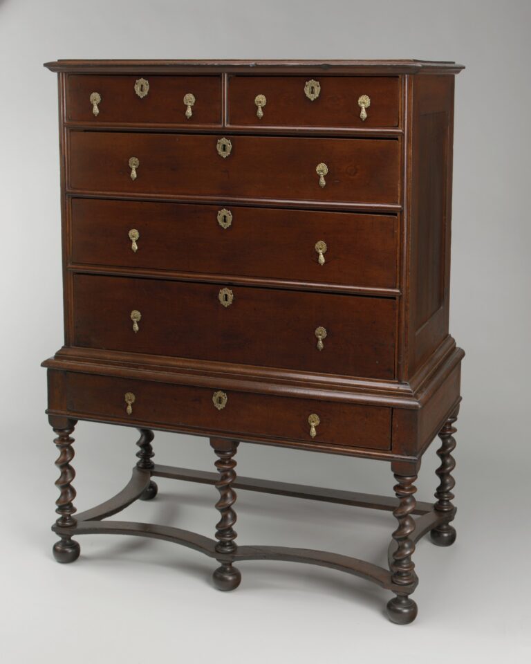 High chest of drawers in sweet gum, yellow poplar, yellow pine and white oak