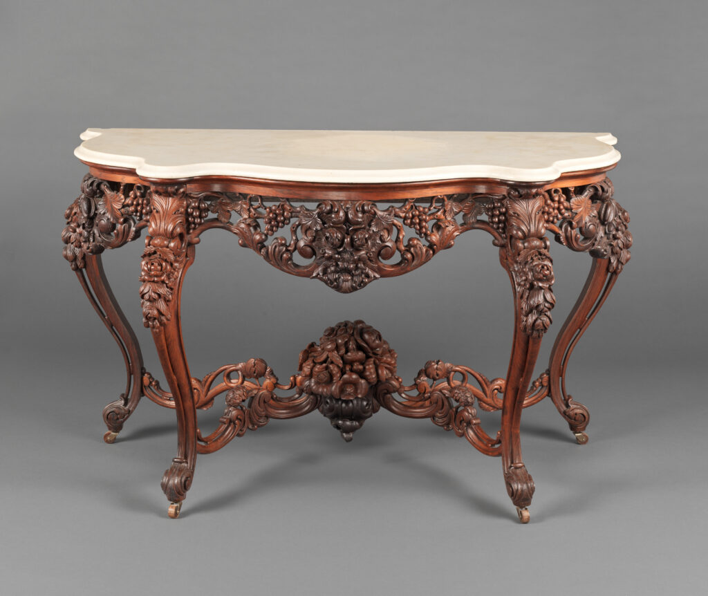 Console table in rosewood and marble