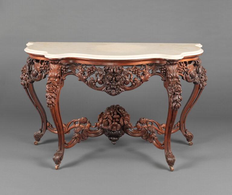 Console table in rosewood and marble