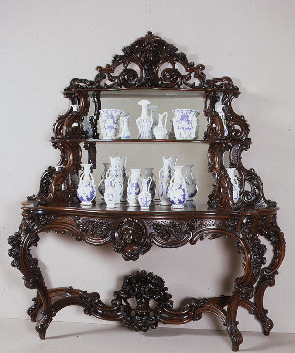 Rococo Revival etagère shelves in rosewood
